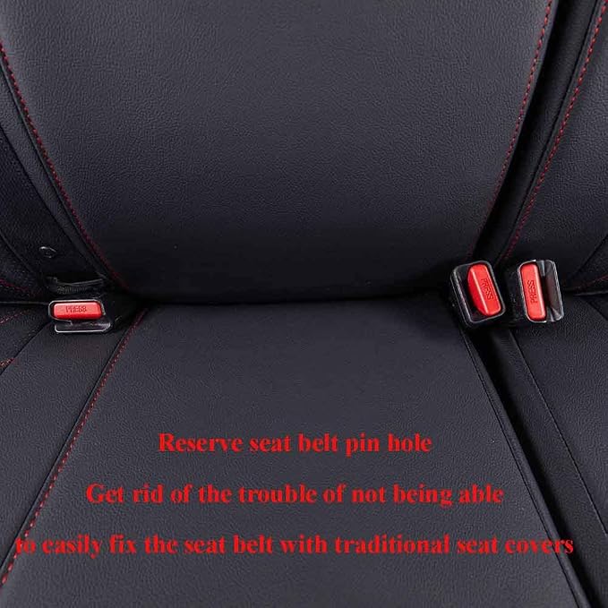 EKR Tacoma Seat Covers Custom Fit for Toyota Tacoma 2016 2017 2018 2019 2020 2021 2022 2023 Double Cab/Crew Cab -Truck Seat Covers for Car Full Set,Faux Leather(Black with Red Trim)
