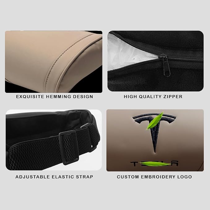 Car Headrest Neck Pillow Support Ergonomic, with Valve Stem Covers Accessory for Driving Seat Fatigue Relief Compatible with Model S X 3 Y & Cybertruck - 2 Pieces