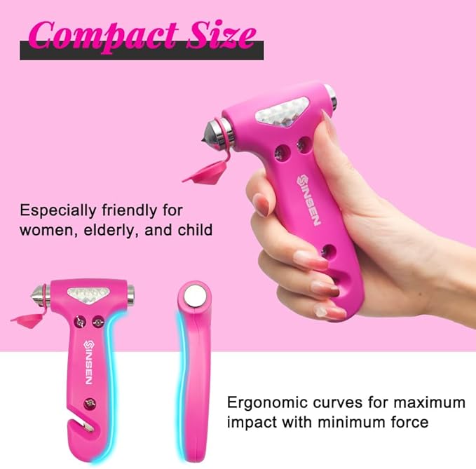 SINSEN Car Safety Hammer, Automotive Window Breaker and Seatbelt Cutter for Women, Roadside Emergency Kit, 3 in 1 Escape Tools, Road Trip Essential and Must Haves (2, Blue)