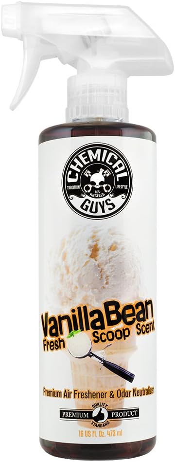 Chemical Guys Vanilla Bean Fresh Scoop Scent Air Freshener, 16 fl oz | Odor eliminator for cars, trucks, home, and office, authentic ice cream-inspired sweet dessert fragrance