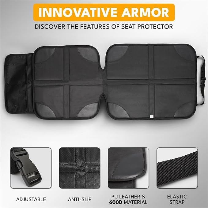 EcoNour Car Seat Protector 1 Pack, 600D Waterproof Non-Slip Seat Mat with Extra Thick Padding & Mesh Storage Pocket, Under Baby Car Seat or Pet, Protects Upholstery from Dirt & Damage
