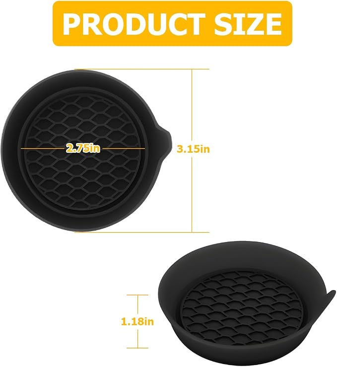Mandark Car Cup Coaster, 4PCS Silicone Non-Slip Vehicle Drink Cup Mat, Sift-Proof Spill Recessed Automotive Interior Cup Holder Insert Protector Accessories, Universal for Most Cars (Black)