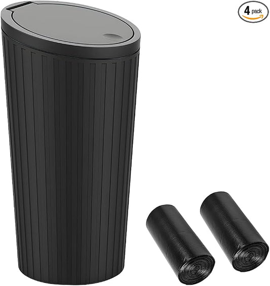 HZEL Car Trash Can with Lid, Waterproof Vehicle Cup Holder Dustbin Garbage Can with 3 Rolls of Trash Bag, Leakproof Auto Trash Bin Garbage Organizer, Universal for SUV Van Truck (Black)
