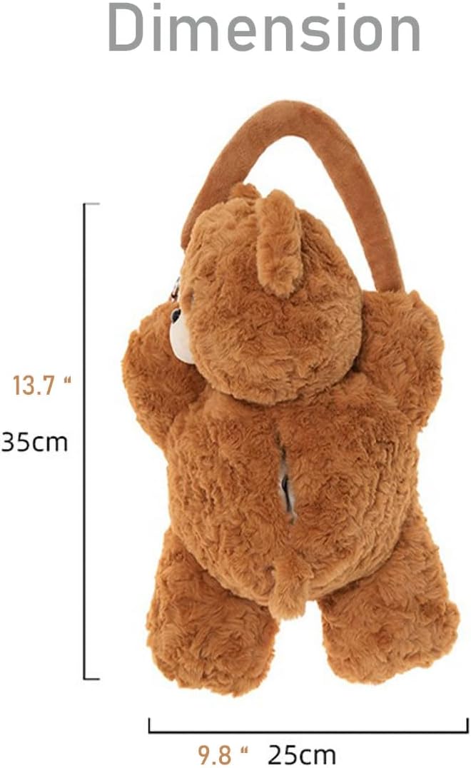 Tissue Box Cover Plush Tissue Box Holder for Car, Home, Decorative Holder/Organizer for Bathroom Vanity Countertop, Nightstands, Office Desk- Deep Brown Bear
