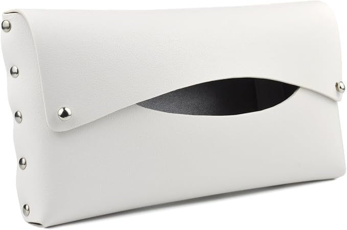 Car Tissue Holder, Tissue Case for Sun Visor, PU Leather Backseat Napkin Holder with Clips (White)