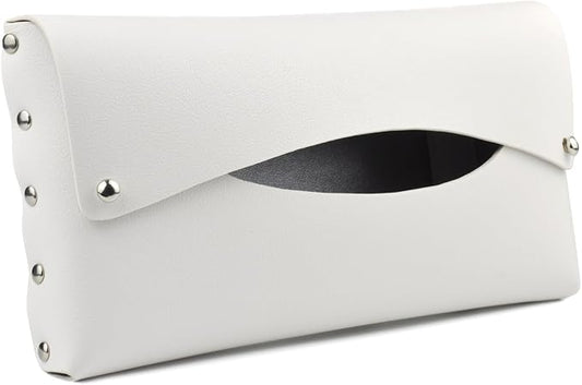 Car Tissue Holder, Tissue Case for Sun Visor, PU Leather Backseat Napkin Holder with Clips (White)