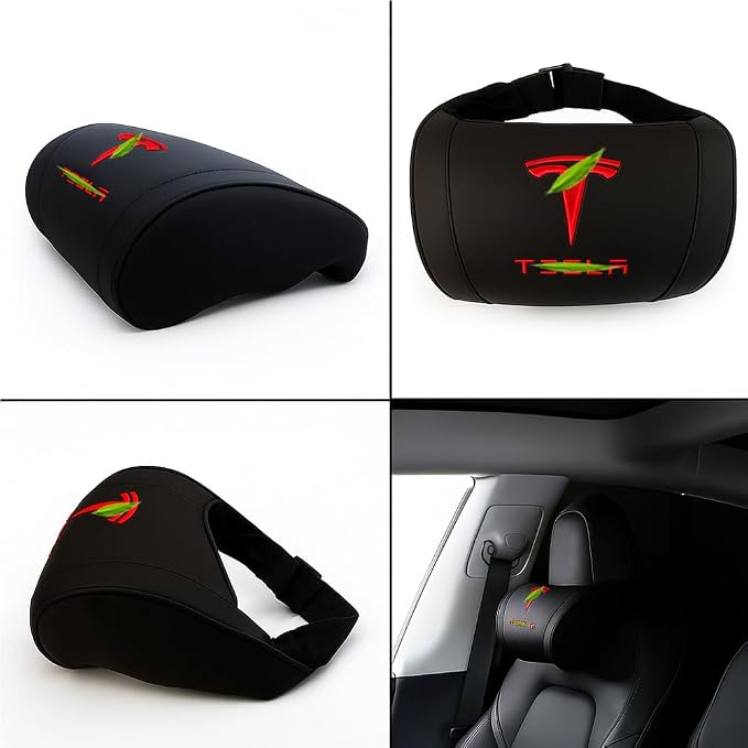 Car Headrest Neck Pillow Support Ergonomic, with Valve Stem Covers Accessory for Driving Seat Fatigue Relief Compatible with Model S X 3 Y & Cybertruck - 2 Pieces