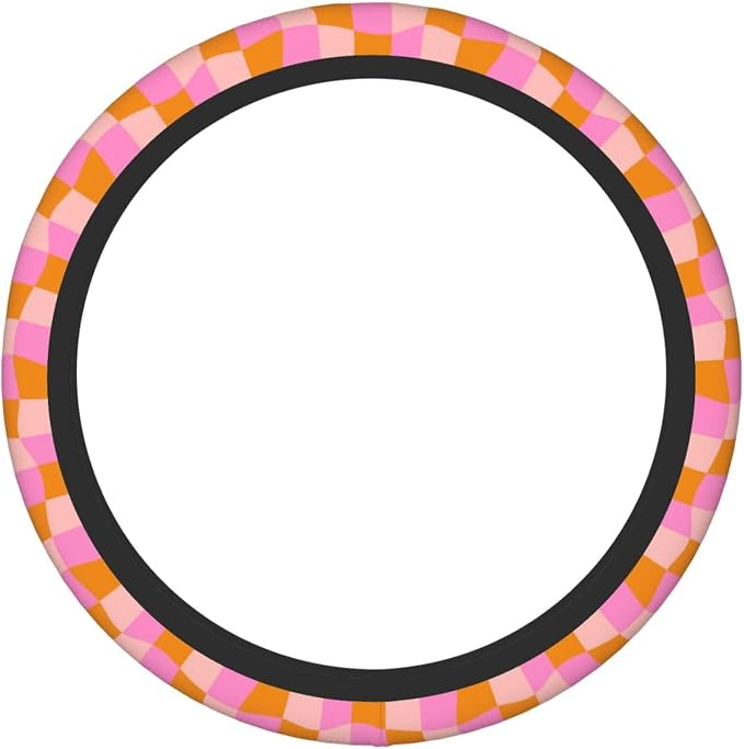 Groovy Checkered Abstract 70s Retro Steering Wheel Cover For Women Men Girls Car Accessories Decor Anti-Slip Neoprene Auto Steering Wheel Covers Protector Universal 15 Inch