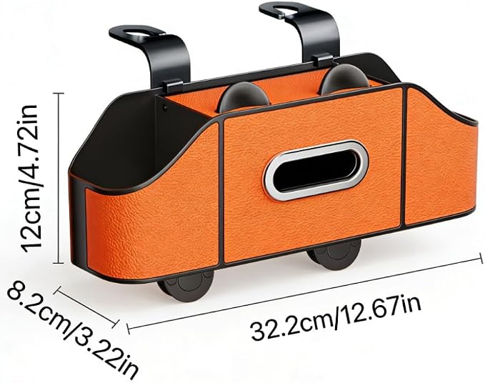 2 Pack 4-in-1 Car Backseat Organizer, PU Leather Headrest Storage Box with Tissue Holder, Dual Cup Holders, Phone Stand & Hooks, Universal Fit for Most Cars, Road Trip Essentials (Orange)