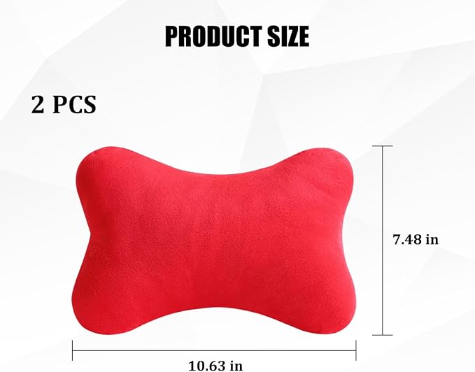 2PCS Car Neck Pillow, Soft Comfortable Vehicle Seat Neck Support Pillow Cushion for Relief Driving Fatigue, Breathable Auto Interior Headrest Neck Rest Pad, Universal for Vehicles (Red)