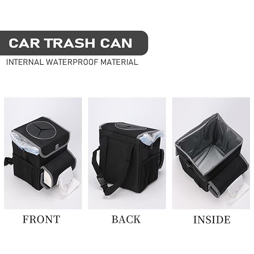 upra Car Trash Can with Lid,Bag Hanging Storage Pockets,Adjustable Tissue Holder & Straps,Portable Waterproof Garbage Bin, 1.98 Gal Large Capacity Multipurpose Bin