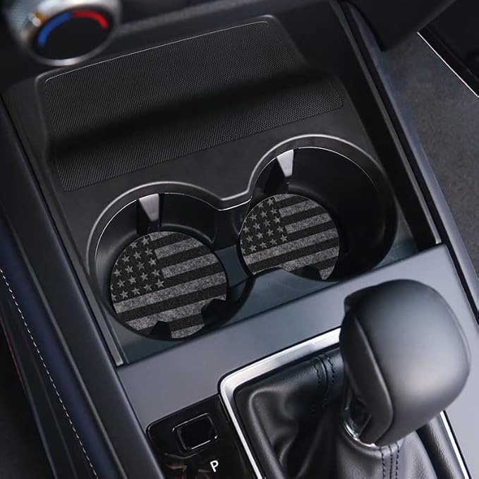 2 Pack Car Cup Holder Coaster,2.9 Inch Anti Slip Shockproof Car Cup Holders Coasters for Car Interior Accessories for Women Men (Gray Flag)