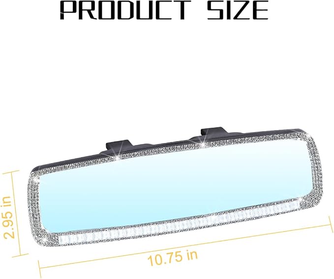 Osilly Bling Car Rearview Mirror, Decorations Rear View Mirror with Crystal Rhinestones & Diamonds, Car Interior Trim Accessories, Clip-on & HD Glass, Sparkly Gift (White)