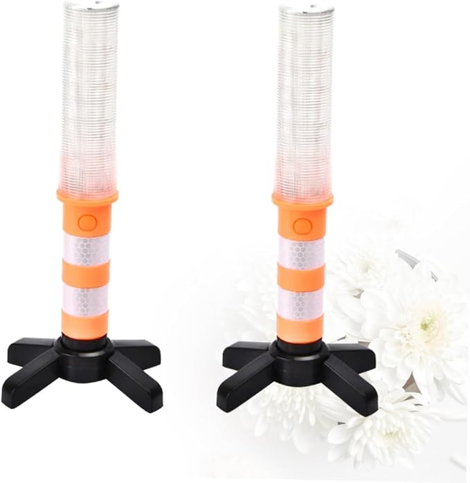 2Pc LED Safety Beacon Portable Emergency Roadside Flares with Visibility Durable Design for Traffic and for Camping and Hiking Orange