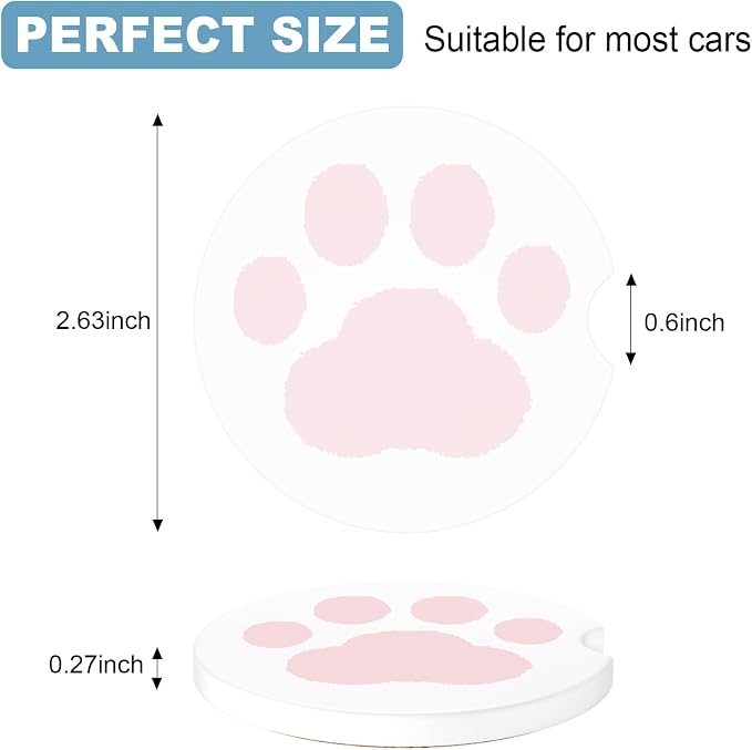 2 Pack Car Cup Holder Coaster, 2.63 inch Anti Slip Insert Absorbent Ceramic Car Coaster with Cork Base and Finger Notch, Cute Car Accessories Interior for Women, Cute Car Coasters., CH0025
