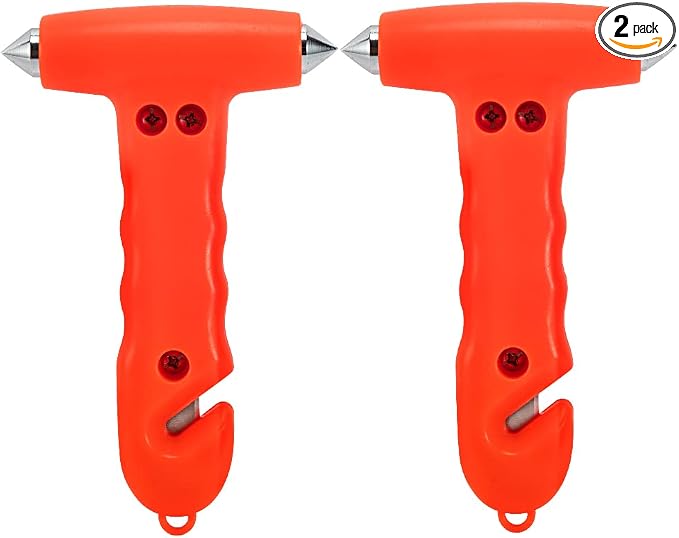 MOTORBUDDY Car Safety Hammer 2-Pack, Auto Emergency Escape Hammer with Window Breaker and Seat Belt Cutter, Striking Red Emergency Escape Tool for Car Accidents