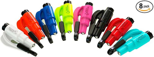 resqme The Original Emergency Keychain Car Escape Tool, 2-in-1 Seatbelt Cutter and Window Breaker, Made in USA, Rainbow Pack 8 Colors - Compact Emergency Hammer