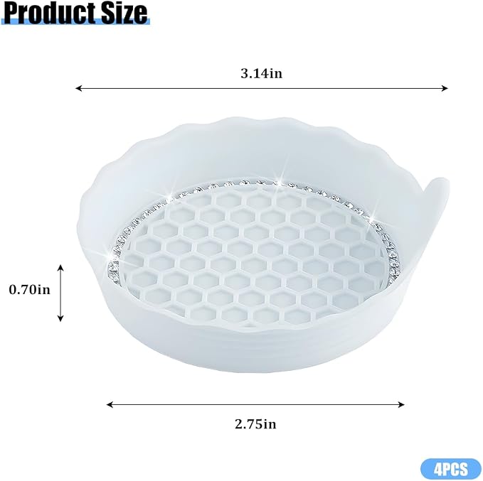 HZEL 4PCS Bling Car Cup Holder Coaster, Shiny Crystal Rhinestone Silicone Dustproof Drink Cup Insert Pad, Dazzling Automotive Interior Water Bottle Holder Embedded Mat, Universal Fit (Light Blue)