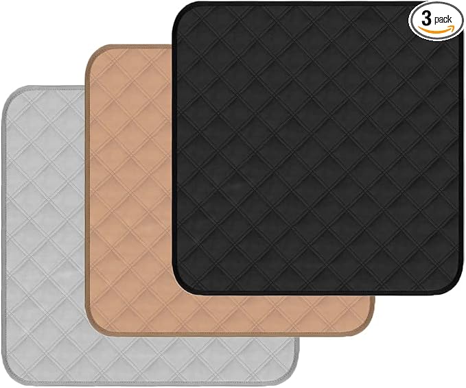 Quilted Reusable Incontinence Chair Pads Waterproof Seat Protector Pads Absorbent Pee Pads for Adults Anti-Slip Washable Underpads 21"X22" Leakproof Lining for Spills, Urine and Fluids 3 Pack