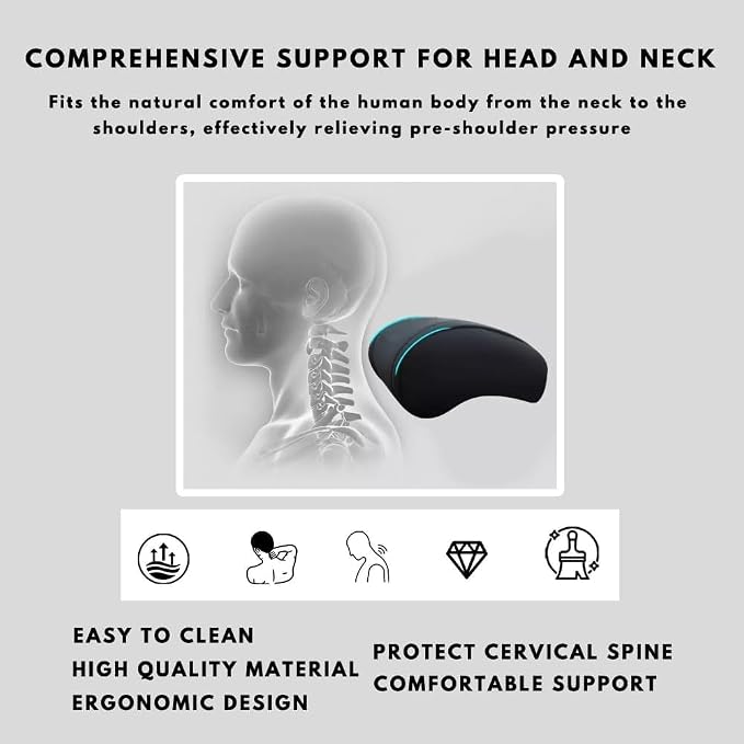 Car Headrest Neck Pillow Support Memory Foam Ergonomic Design Accessory for Driving Seat Fatigue Relief Compatible with Model S X 3 Y & Cybertruck - 1 Piece