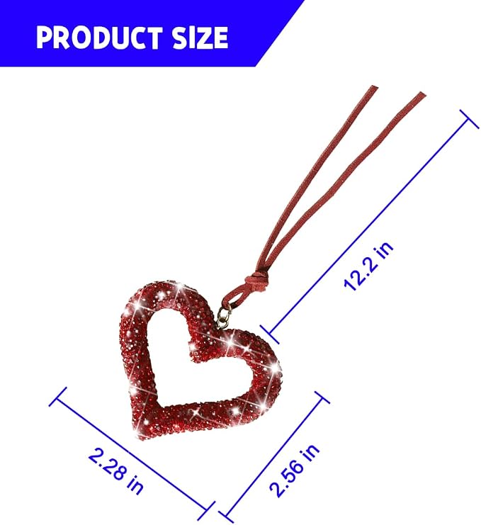 Mandark Bling Heart Car Hanging Accessories, Crystal Rhinestone Vehicle Rear View Mirror Charm Pendant Ornaments, Cute Diamond Auto Interior Hanger Decoration for Women Girls（Wine Red）