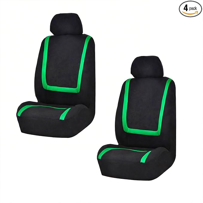 LAINLOY 2 Pack Car Seat Covers, Breathable Seat Protectors, Anti-Slip Driver Seat Cover, Comfortable Front Seat Cover Set Universal Fit for Truck, SUV, Sedan, Airbag Compatible (Black&Green)