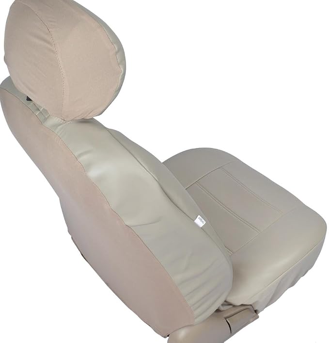 BDK carXS Beige Leather Car Seat Covers Front Seats Only, 4-Piece Faux Leather, Includes Front Seat Covers, Automotive Seat Covers for Trucks SUV