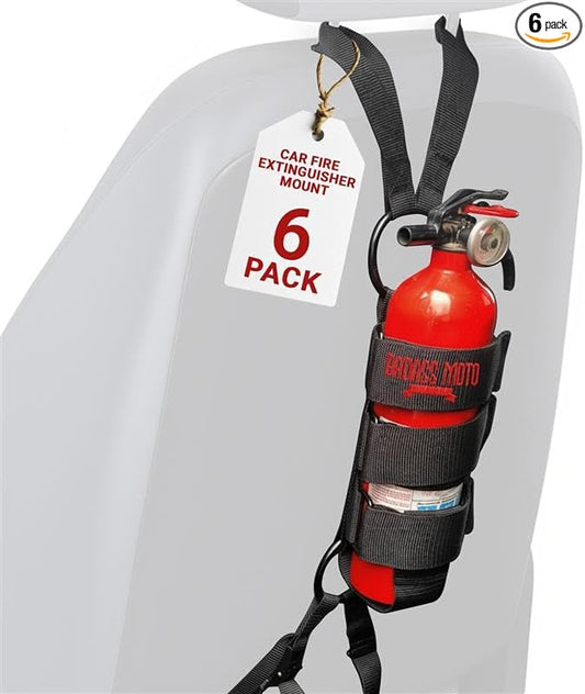 Badass Moto Car Fire Extinguisher Mount - Automotive Fire Extinguisher Mount for Vehicle Car Seat Headrest - Tool Free Seat Back Strap Install. Safety Kit Accessories for Jeep, Truck & SUV - 6 Pack