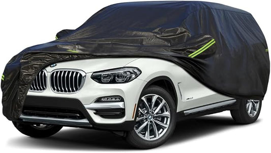 KouKou Waterproof SUV Car Cover Suitable for BMW X3 from 2003 to 2025, 7 Layers Windproof All Weather Waterproof Outdoor Cover Sun Rain UV Dust Snow Protection. Black