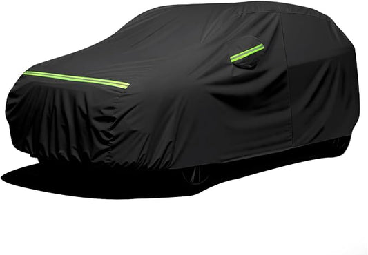Favoto Car Cover Waterproof All Weather Windproof for SUV up to 181 Inches | UV Protection, Soft Cotton Lining, Driver Door Zipper, Reflective Strips and Storage Bag Included with Vehicle Fitment Black