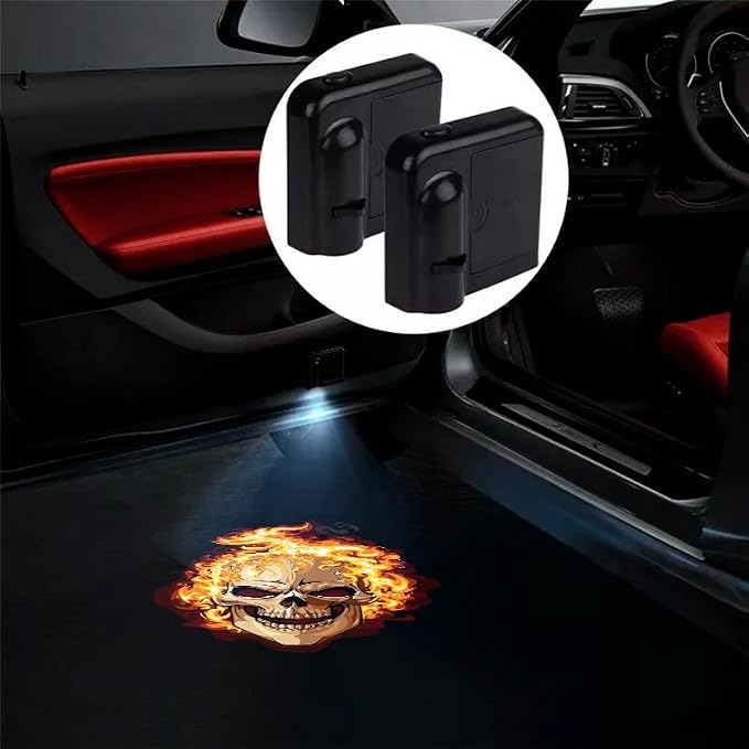 2pcs for Fire Skull 3D Magnetic Car Door Step LED Welcome Logo Shadow Ghost Light Projector Lamp fits All Car Models (Fire Skull) by DmStore