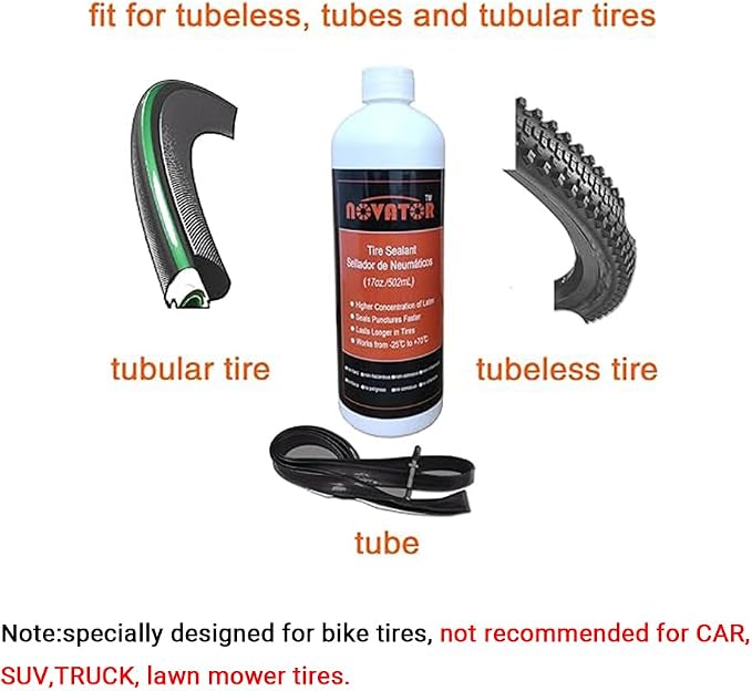 NOVATOR Endurance Bike Tire Sealant for Tubeless, Tubulars, Tubes, Seals Faster, Lasts Longer, Micro-Fiber for MTB, Road, Gravel Bicycle Tires