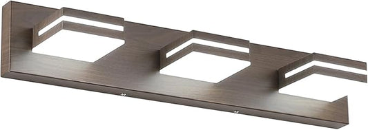 SineRise LED Modern Bathroom Vanity Light Fixtures (3-Light, 24-Inch), Brown Wood Painted Modern Acrylic Bathroom Wall Lighting Fixtures Over Mirror (Cool White 6000K)