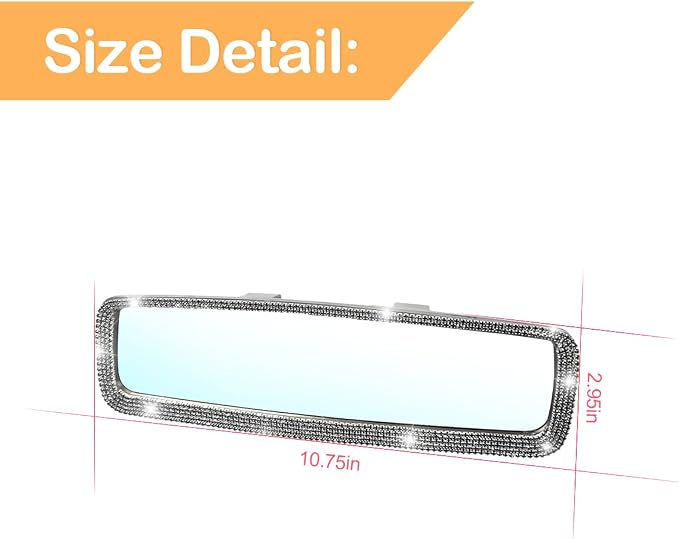 Osilly Bling Car Rearview Mirror, Decorations Rear View Mirror with Crystal Rhinestones & Diamonds, Car Interior Trim Accessories, Clip-on & HD Glass, Sparkly Gift for Mother Women Girls (Black)