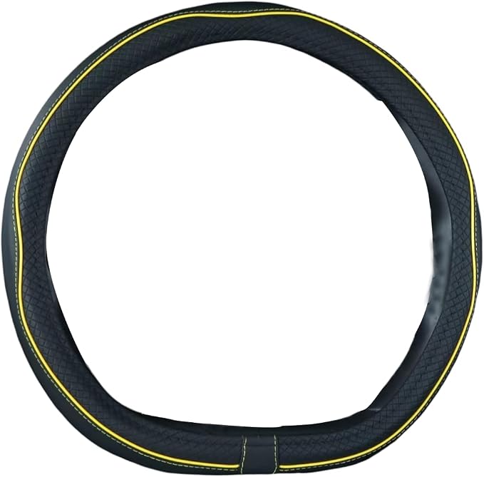 Mayco Bell Flat Bottom Steering Wheel Cover Anti-Slip,Safety,Soft,Breathable,Durable,Full Surround,Comfortable Grip Microfiber Leather (D Shape, Black Yellow)
