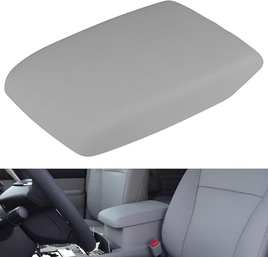 Osompar Center Console Armrest Cover Gray Compatible with Toyota Highlander 2008-2013 Replaces 58905-0E040-C0 PU Leather Arm Rest Box Lid Middle Console Cover