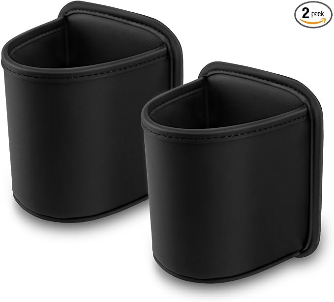 2 Pack Clip On Cup Holder for Car Door Organizer Seat Automotive Extra Drink Coffee Holders Premium PU Leather Black