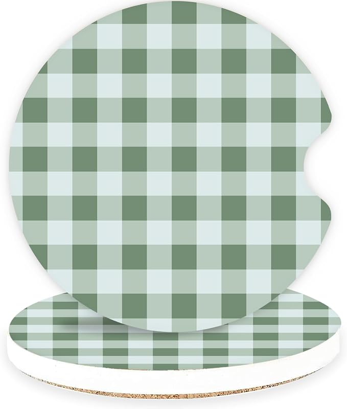 Ceramic Car Coasters – Absorbent Car Cup Holder Coaster Set for Women, Cute Aesthetic Car Accessories for Girls, 2 Pack (Laurel Green)