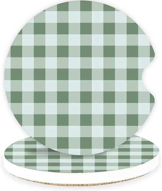Ceramic Car Coasters – Absorbent Car Cup Holder Coaster Set for Women, Cute Aesthetic Car Accessories for Girls, 2 Pack (Laurel Green)