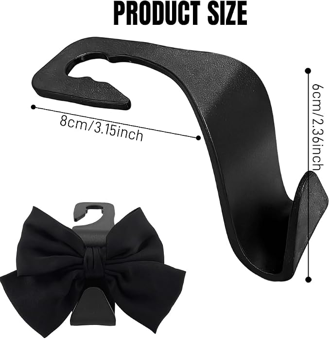 2PCS Car Seat Headrest Hooks, Car Purse Hook, Cute Bow Knot Vehicle Seatback Hanging Storage Organizer, Auto Seatback Decor Organizer Hanger for SUV Truck (Black)