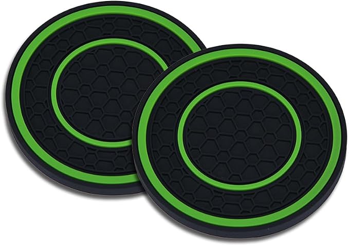 2 Pack Car Coasters for Cup Holder, 2.75 Inch Universal Auto Waterproof Coasters Silicon Insulation Cup Mats,No-Slip Anti Dust Insert Coaster for Woman Man, Suit for Vehicle Interior (2, Green)