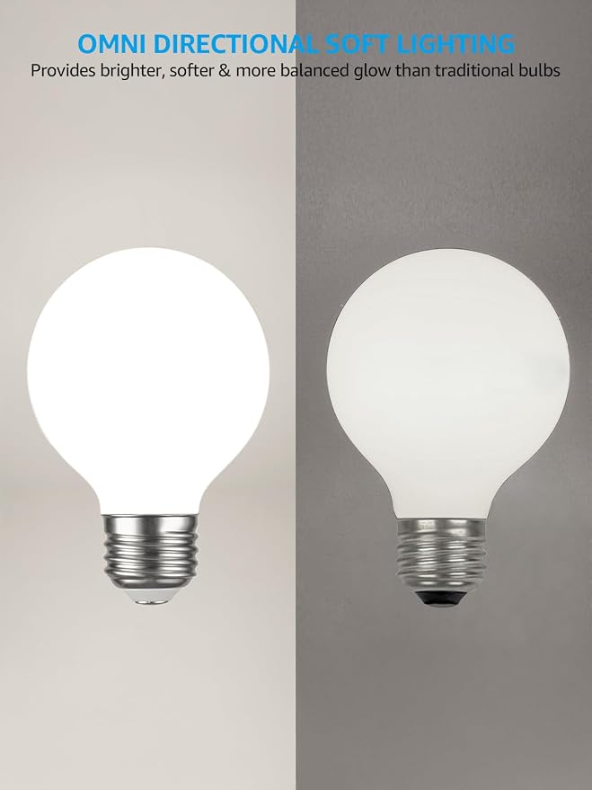 TORCHSTAR 6-Pack G25 Globe Light Bulbs LED Dimmable 4000K Cool White | Round Frosted Vanity Light Bulb for Bathroom, LED Edison Bulb, 4.5W Equivalent 60W, UL Listed, 500lm, E26 Base
