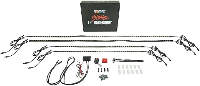 LEDGlow 4pc Pink Slimline LED Car Flexible Underglow Lighting Kit | Neon Accent Lights Include Flex Underbody Tubes, Solid Color Illumination, 4 Modes, Control Box & Remote