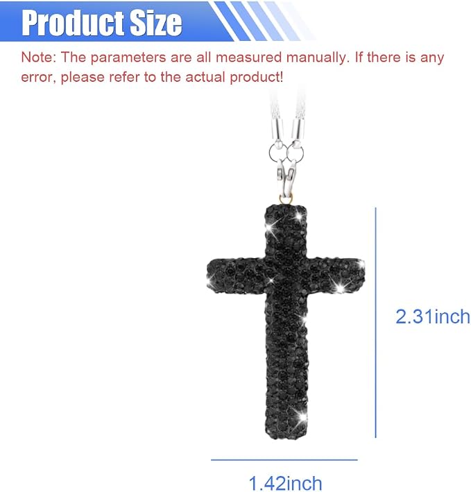 ZIMISI Bling Cross Car Hanging Ornament, Crystal Rhinestone Car Rearview Mirror Pendant for Women, Diamond Rear View Mirror Charm Present, Universal Vehicle Interior Decoration Accessory (Black)