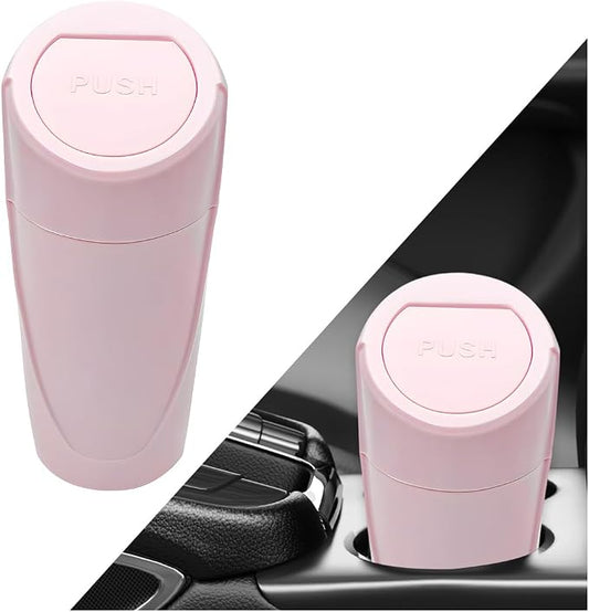 Car Trash Can with Lid, Mini Car Garbage Bin Leakproof Cup Holder Trash Can, Multipurpose Organizer Door Pocket Trash Cup Fits Auto Home Office, Universal Garbage Can (Pink)