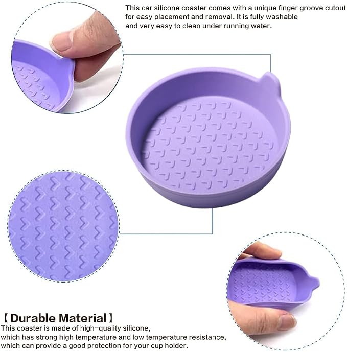 4 Packs Silicone Car Cup Holder Coasters,Car Coasters for Cup Holders,Universal Removabl Vehicle Cup Holder Coasters for Most Cars, Trucks, RVs (Purple)