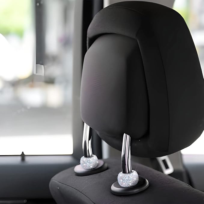 BELOMI 4 Pack Car Headrest Collars, Bling Car Head Rest Collars Rings Decor, Rhinestone Car Head Rest Collars, Diamond Interior Car Seat Accessory (Multicolour)