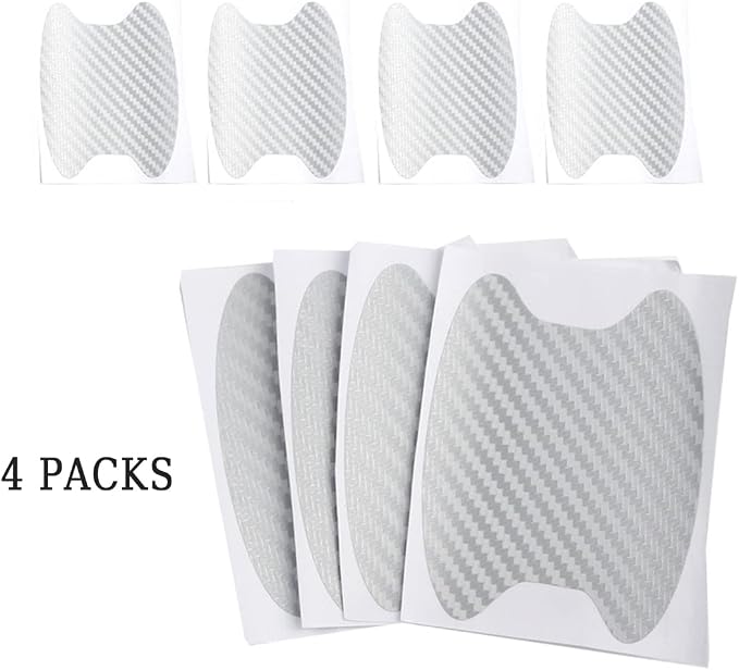 4PCS Carbon Fiber Anti-Scratches Car Door Cup Protector, Non-Marking Auto Door Handle Protective Film, Universal for Most Car Handles (Silver/4PCS)