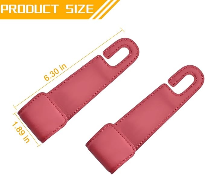 2PCS Car Seat Headrest Hook, Leather Vehicle Seatback Organizer Hanger for Hanging Purses Bags Coats, Auto Seat Back Storage Hook Accessories, Universal for SUV, Sedan, Truck (Red)