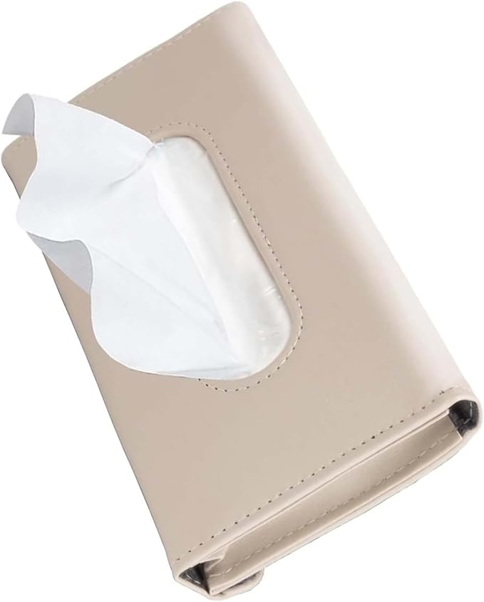 Car Tissue Holder, Premium PU Leather Sun Visor Napkin Holder, Universal Sun Visor Mount Tissue Box for SUV Truck Vehicle Interior, Easy to Use (Beige)